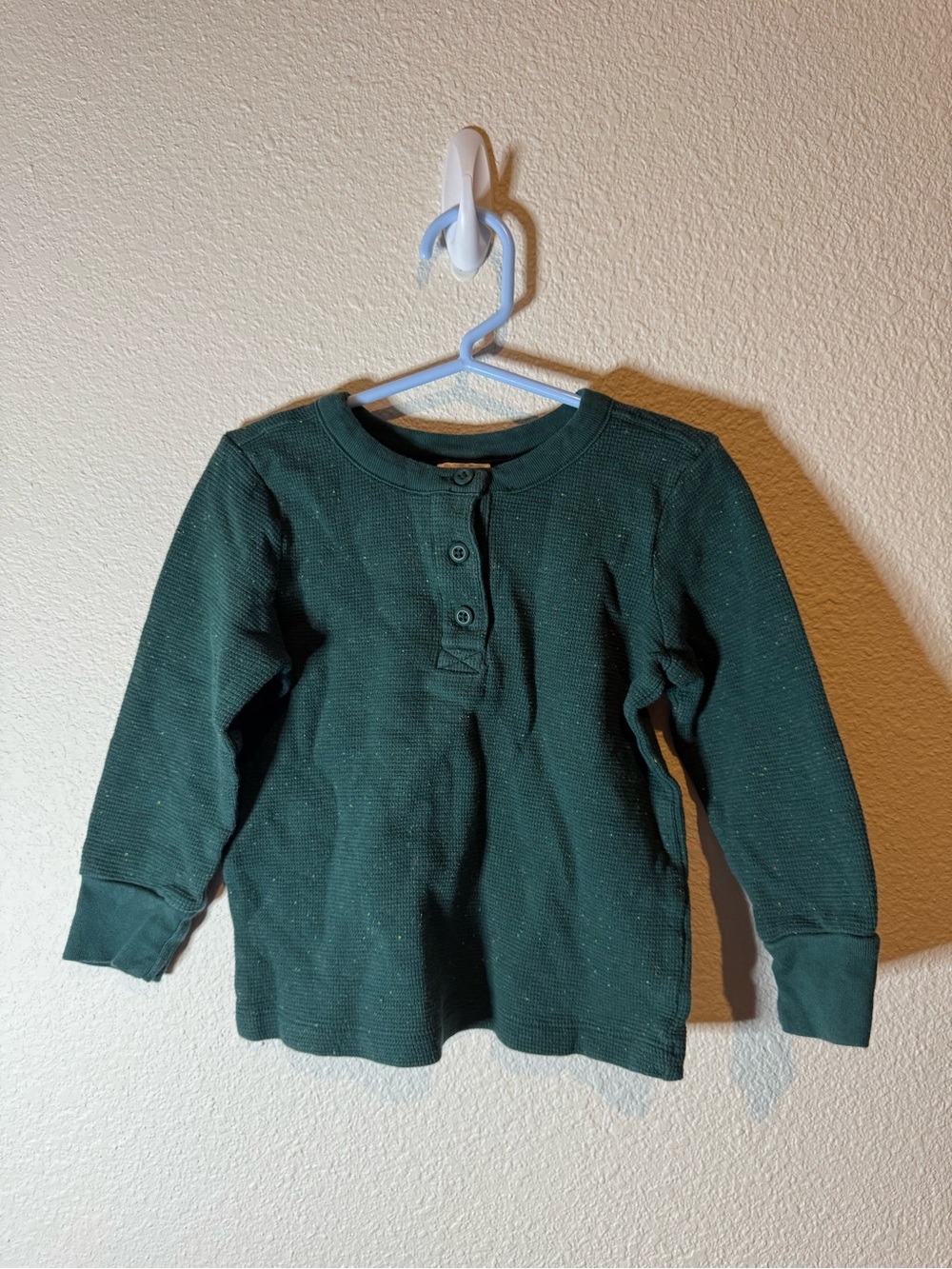 Kids Long-Sleeve Henley Top in Dark Green